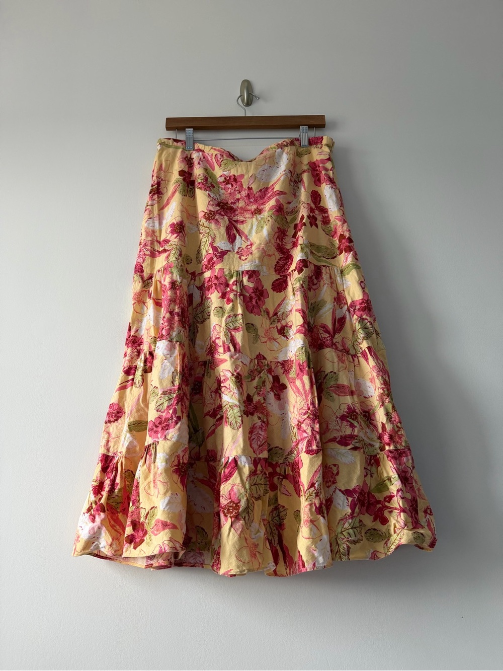 Floral Tiered Linen Maxi Skirt